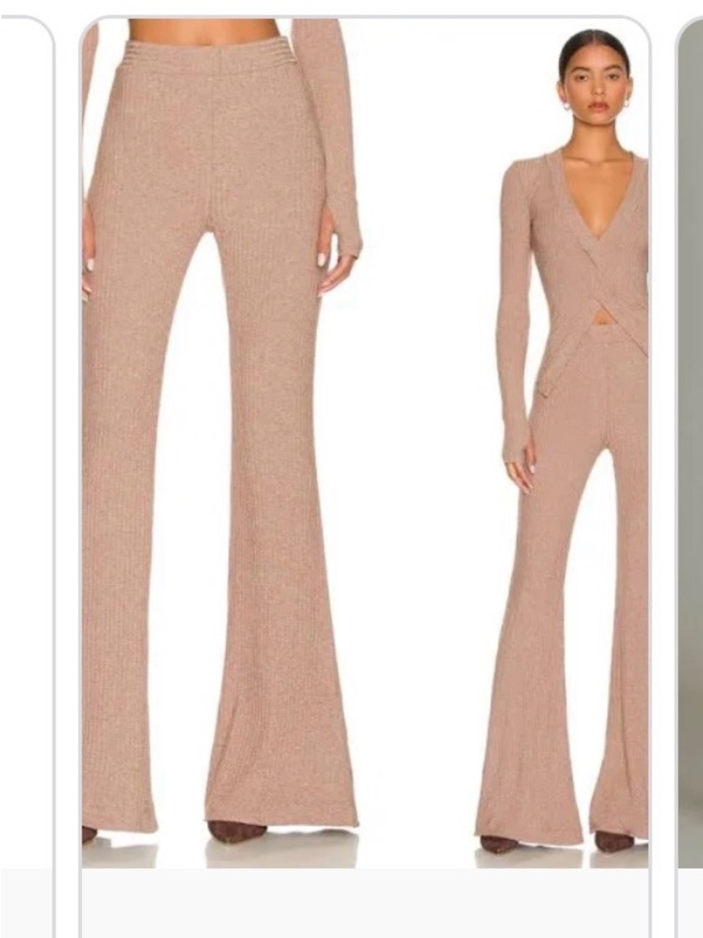 NWT Alix NYC Delancy Dune/Camel Bell Bottom Flare Ribbed Lounge Pants